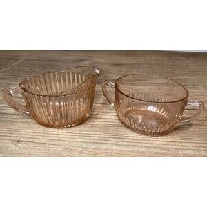 Vintage Anchor Hocking Queen Mary Pink Depression Glass Sugar & Creamer Set